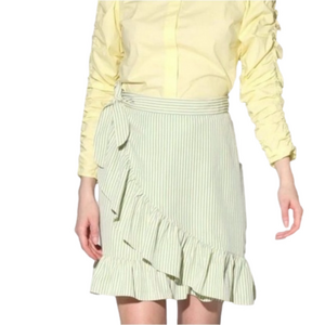 🆕 WALTER BAKER Sonny ruffled striped poplin faux wrap mini skirt Size 4